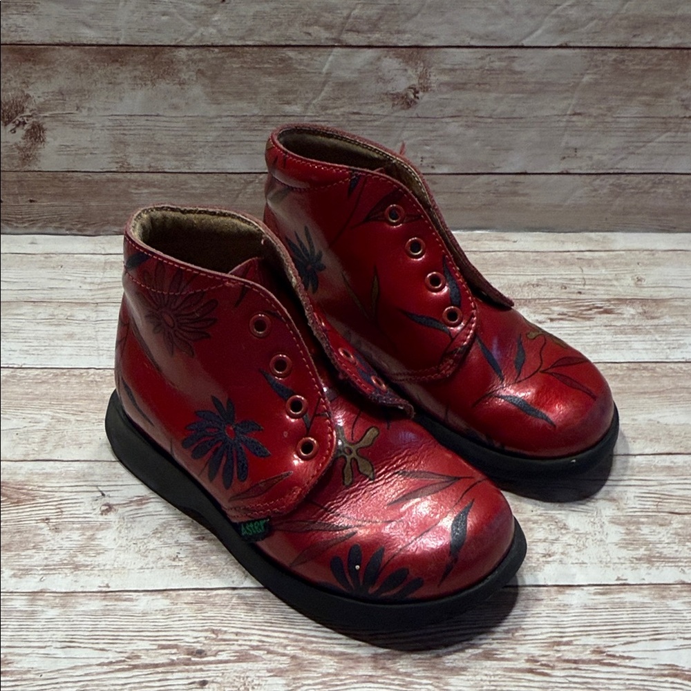 Aster Red Floral Leather Boots Girls 25 / 8.5